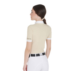Polo ajusté en coton plissé manches courtes femme Equestro Beige Polo ajusté en coton plissé manches courtes femme Equestro Beige