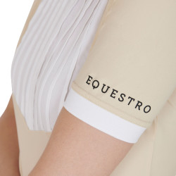 Polo ajusté en coton plissé manches courtes femme Equestro Beige Polo ajusté en coton plissé manches courtes femme Equestro Beige