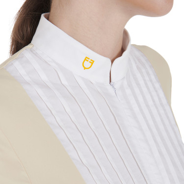 Polo ajusté en coton plissé manches courtes femme Equestro Polo ajusté en coton plissé manches courtes femme Equestro