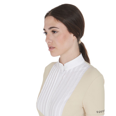 Polo ajusté en coton plissé manches courtes femme Equestro Polo ajusté en coton plissé manches courtes femme Equestro