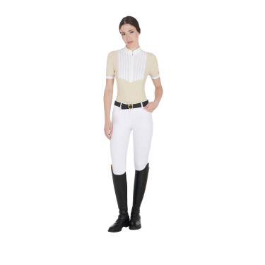 Polo ajusté en coton plissé manches courtes femme Equestro Polo ajusté en coton plissé manches courtes femme Equestro
