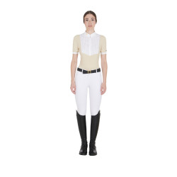 Polo ajusté en coton plissé manches courtes femme Equestro Beige Polo ajusté en coton plissé manches courtes femme Equestro Beige