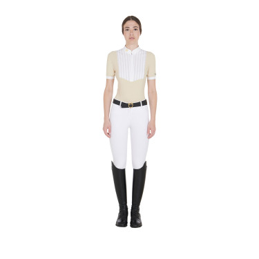Polo ajusté en coton plissé manches courtes femme Equestro Polo ajusté en coton plissé manches courtes femme Equestro