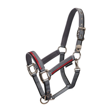 Licol en nylon avec longe Red Trim Equestro Gris / rouge / noir