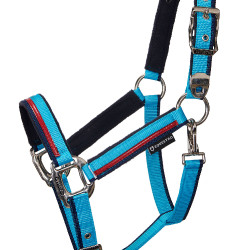 Licol en nylon avec longe Red Trim Equestro Turquoise / rouge / marine Bleu