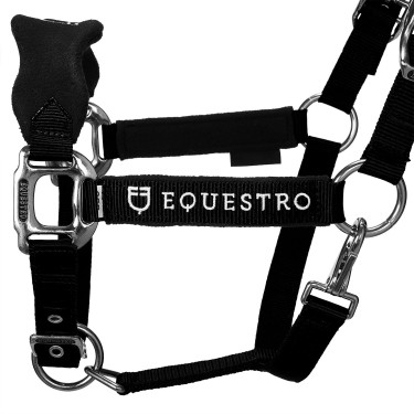Licol en nylon avec longe et doublure en polaire Equestro Noir