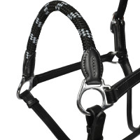 Licol en cuir avec protection ergonomique et muserolle en corde Acavallo Cognac Marron Licol en cuir avec protection ergonomique et muserolle en corde Acavallo Cognac Marron