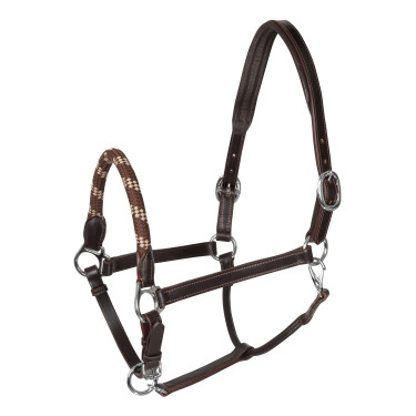 Licol en cuir avec protection ergonomique et muserolle en corde Acavallo