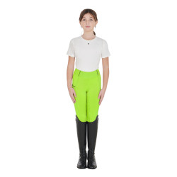 Legging fille cintré avec grip et logo Equestro Vert citron