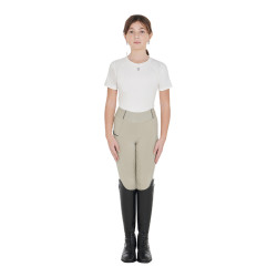 Legging fille cintré avec grip et logo Equestro Oxford tan Rose