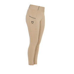 Legging fille cintré avec grip et logo Equestro Encens Beige