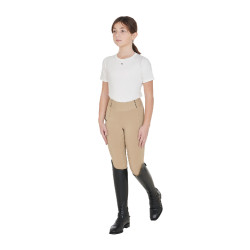 Legging fille cintré avec grip et logo Equestro Encens Beige