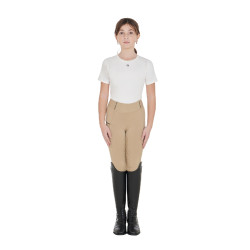Legging fille cintré avec grip et logo Equestro Encens Beige