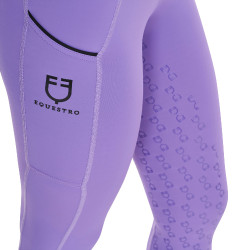 Legging fille cintré avec grip et logo Equestro Violet dahlia