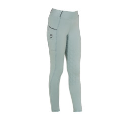 Legging fille cintré avec grip et logo Equestro Brume grise Bleu