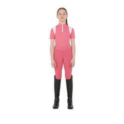 Legging fille cintré avec grip et logo Equestro Fuchsia Rose