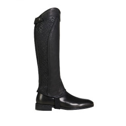Mini-chaps en cuir unisex avec bande élastique et logos Vespucci Equestro Noir Mini-chaps en cuir unisex avec bande élastique et logos Vespucci Equestro Noir