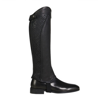 Mini-chaps en cuir unisex avec bande élastique et logos Vespucci Equestro Mini-chaps en cuir unisex avec bande élastique et logos Vespucci Equestro