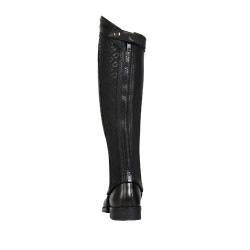 Mini-chaps en cuir unisex avec bande élastique et logos Vespucci Equestro Noir Mini-chaps en cuir unisex avec bande élastique et logos Vespucci Equestro Noir
