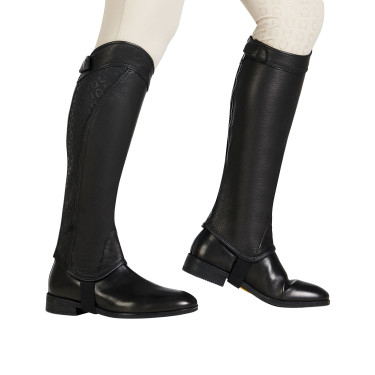 Mini-chaps en cuir unisex avec bande élastique et logos Vespucci Equestro Mini-chaps en cuir unisex avec bande élastique et logos Vespucci Equestro