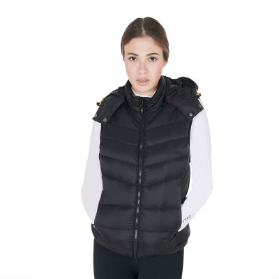 Gilet rembourré femme avec capuche amovible en nylon ripstop et stretch Equestro Noir