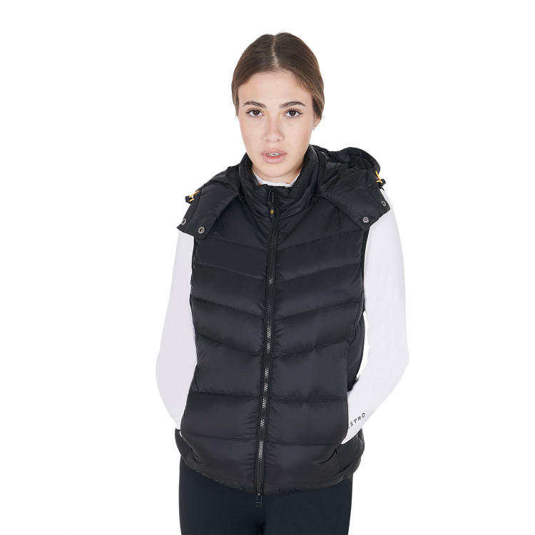 Gilet rembourré femme avec capuche amovible en nylon ripstop et stretch Equestro