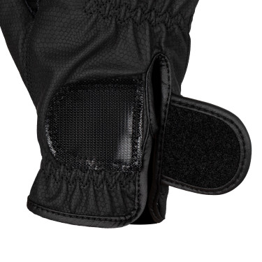 Gants femme en tissu technique doux avec logo en strass Equestro Noir
