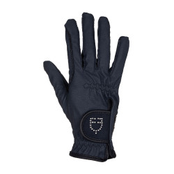 Gants femme en tissu technique doux avec logo en strass Equestro Marine Bleu marine