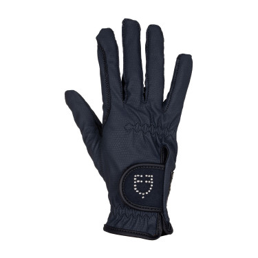 Gants femme en tissu technique doux avec logo en strass Equestro Marine Bleu marine