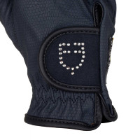 Gants femme en tissu technique doux avec logo en strass Equestro Noir