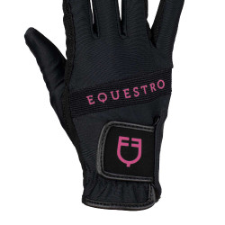 Gants en tissu technique avec logo multicolore Equestro Noir / fuchsia