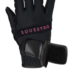 Gants en tissu technique avec logo multicolore Equestro Noir / fuchsia