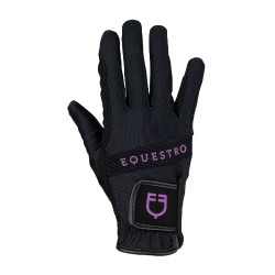 Gants en tissu technique avec logo multicolore Equestro Noir / violet Gants en tissu technique avec logo multicolore Equestro Noir / violet