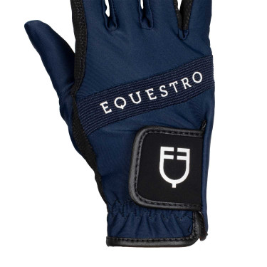 Gants en tissu technique avec logo multicolore Equestro Marine / blanc Bleu