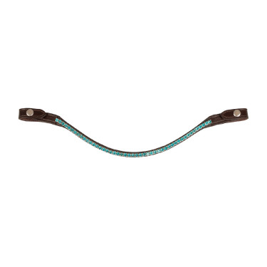 Frontal en cuir de veau avec cristaux ronds Acavallo Marron foncé / aquamarine