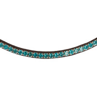 Frontal en cuir de veau avec cristaux ronds Acavallo Marron foncé / aquamarine