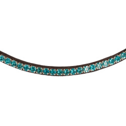 Frontal en cuir de veau avec cristaux ronds Acavallo Marron foncé / aquamarine