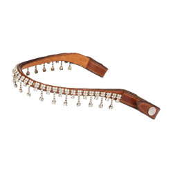 Frontal en cuir de veau avec cristaux Queen Acavallo Cognac / transparent