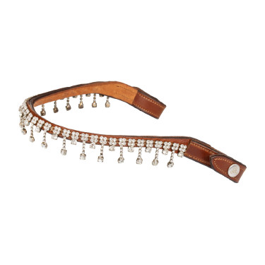 Frontal en cuir de veau avec cristaux Queen Acavallo Cognac / transparent