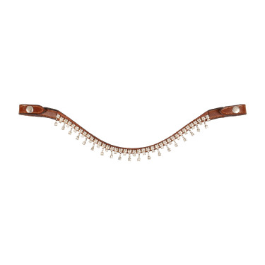 Frontal en cuir de veau avec cristaux Queen Acavallo Cognac / transparent