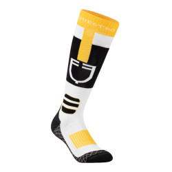 Chaussettes unisex en tissu technique et respirant avec logo Equestro Noir / blanc / jaune Chaussettes unisex en tissu technique et respirant avec logo Equestro Noir / blanc / jaune