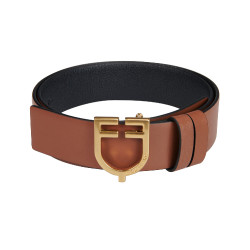 Ceinture en cuir lisse réversible avec boucle logo Equestro Or / noir-marron
