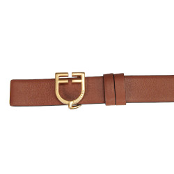 Ceinture en cuir lisse réversible avec boucle logo Equestro Or / noir-marron