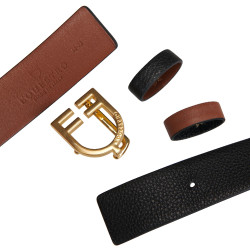 Ceinture en cuir lisse réversible avec boucle logo Equestro Or / noir-marron