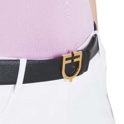 Ceinture en cuir lisse réversible avec boucle logo Equestro Or / noir-marron
