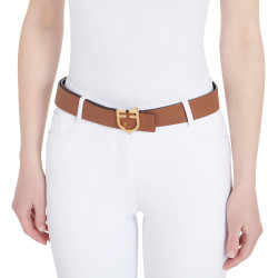 Ceinture en cuir lisse réversible avec boucle logo Equestro Or / noir-marron