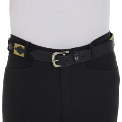 Ceinture en cuir avec motif sud-ouest Equestro Noir / beige / noir Ceinture en cuir avec motif sud-ouest Equestro Noir / beige / noir