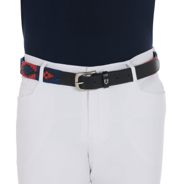 Ceinture en cuir avec motif sud-ouest Equestro Noir / bleu / bordeaux Multi-couleurs Ceinture en cuir avec motif sud-ouest Equestro Noir / bleu / bordeaux Multi-couleurs