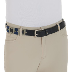 Ceinture en cuir avec motif géométrique Equestro Noir / marine / gris Multi-couleurs