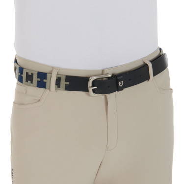 Ceinture en cuir avec motif géométrique Equestro Noir / marine / gris Multi-couleurs Ceinture en cuir avec motif géométrique Equestro Noir / marine / gris Multi-couleurs